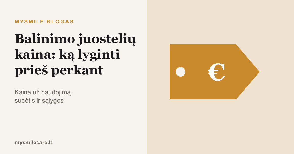 Kainos etiketė su euro ženklu – balinimo juostelių kainos palyginimas
