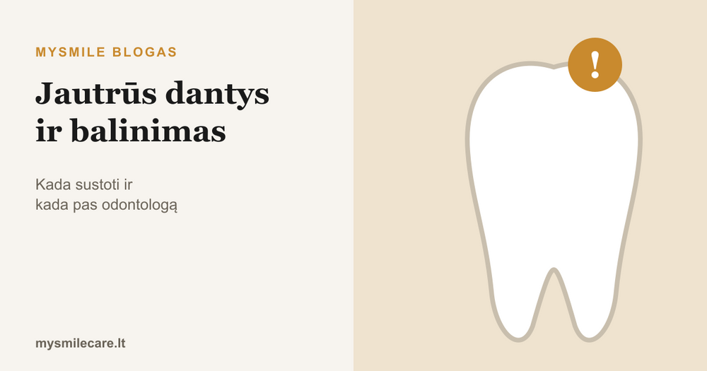Danties iliustracija su perspėjimo ženklu – jautrūs dantys ir balinimas