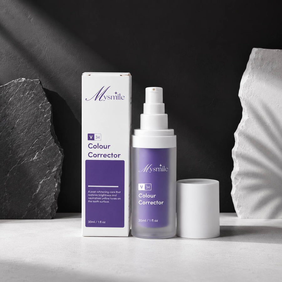 MySmile V34 violetinis dantų spalvos korektorius su pakuote, 30 ml